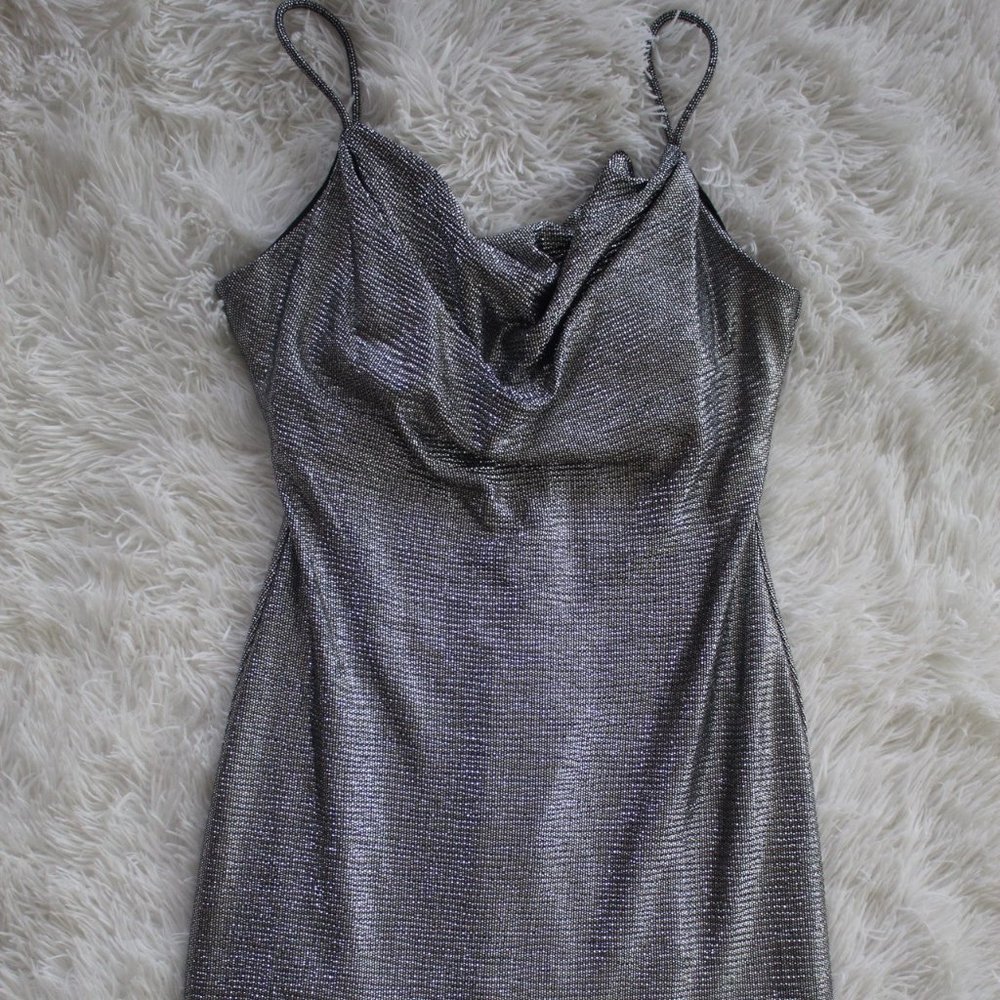 Grey Cowl Neck Short Dress